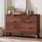 Commode à 6 tiroirs pour chambre à coucher, commode large de 120 cm avec profil incurvé