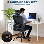 Fauteuil de bureau avec appui-tête, Chaise de bureau en maille avec soutien dorsal et accoudoirs réglables, Chaise de travail ergonomique à dossier haut et roulettes pour l'étude