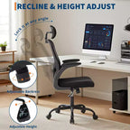 Fauteuil de bureau avec appui-tête, Chaise de bureau en maille avec soutien dorsal et accoudoirs réglables, Chaise de travail ergonomique à dossier haut et roulettes pour l'étude