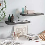 Wall Shelf Set of 2 High gloss grey Honeycomb MDF, metal