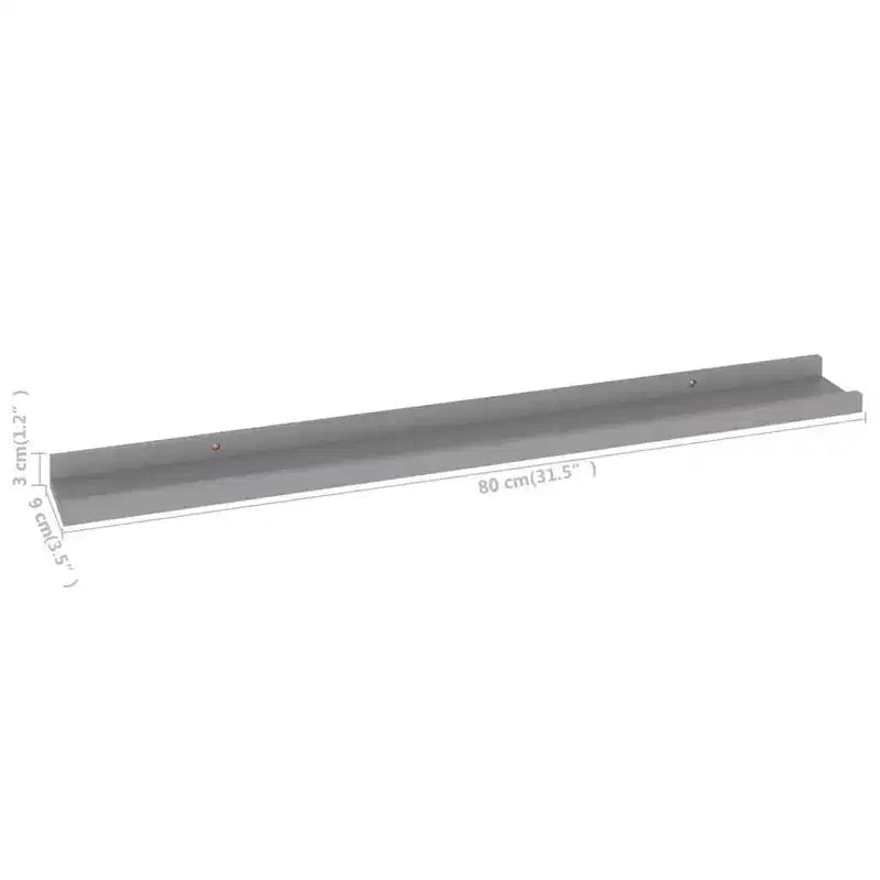 Étagère murale, lot de 4, gris, MDF, 80x9x3 cm, montage mural