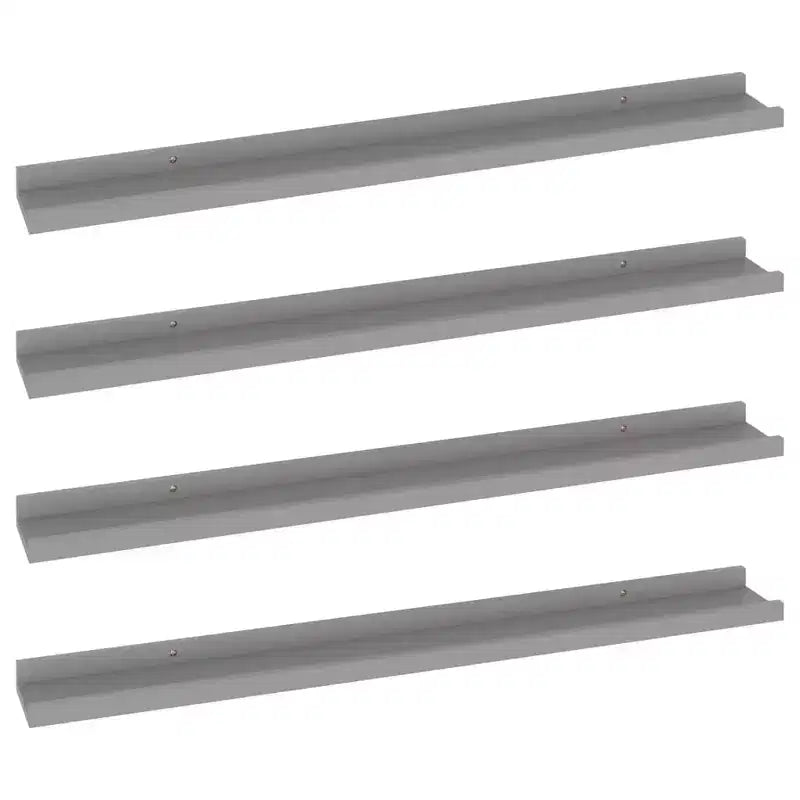 Étagère murale, lot de 4, gris, MDF, 80x9x3 cm, montage mural
