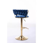 Tabourets de bar en velours Okak avec repose-pieds et base chromés (lot de 2), tabourets de bar pivotants à hauteur réglable, tabourets de comptoir.