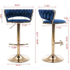 Tabourets de bar en velours Okak avec repose-pieds et base chromés (lot de 2), tabourets de bar pivotants à hauteur réglable, tabourets de comptoir.