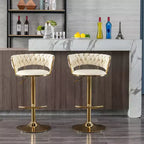 Tabourets de bar en velours Okak avec repose-pieds et base chromés (lot de 2), tabourets de bar pivotants à hauteur réglable, tabourets de comptoir.