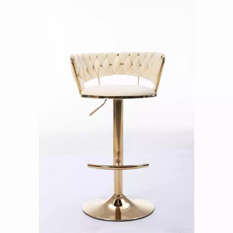 Tabourets de bar en velours Okak avec repose-pieds et base chromés (lot de 2), tabourets de bar pivotants à hauteur réglable, tabourets de comptoir.