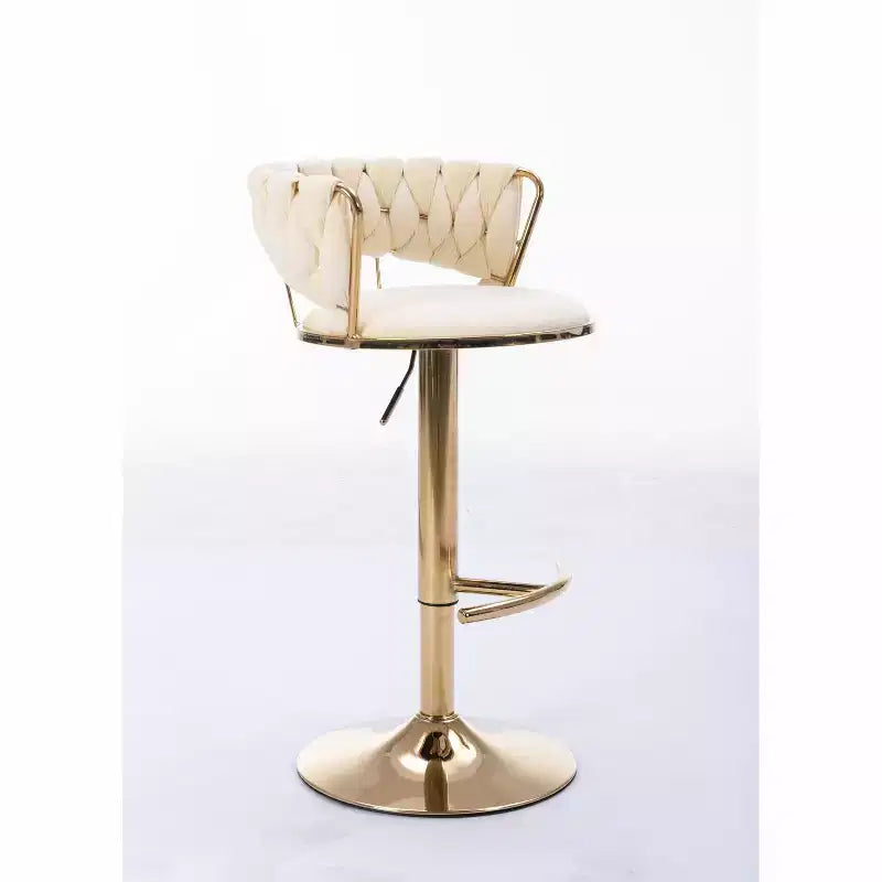 Tabourets de bar en velours Okak avec repose-pieds et base chromés (lot de 2), tabourets de bar pivotants à hauteur réglable, tabourets de comptoir.