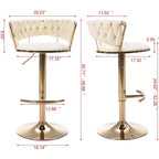 Tabourets de bar en velours Okak avec repose-pieds et base chromés (lot de 2), tabourets de bar pivotants à hauteur réglable, tabourets de comptoir.