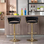Tabourets de bar en velours Okak avec repose-pieds et base chromés (lot de 2), tabourets de bar pivotants à hauteur réglable, tabourets de comptoir.