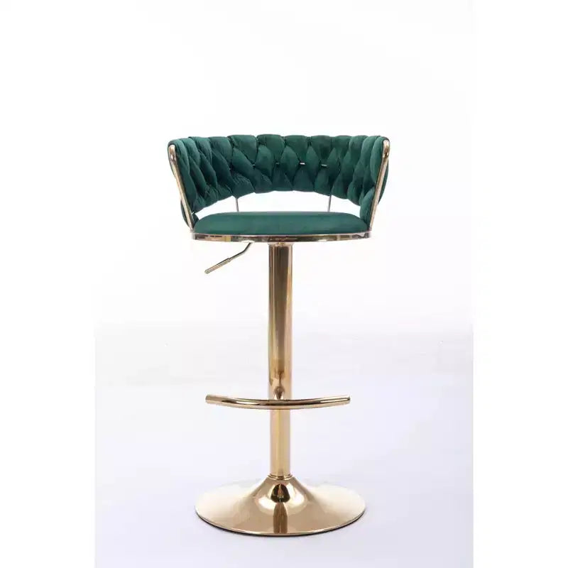 Tabourets de bar en velours Okak avec repose-pieds et base chromés (lot de 2), tabourets de bar pivotants à hauteur réglable, tabourets de comptoir.