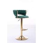 Tabourets de bar en velours Okak avec repose-pieds et base chromés (lot de 2), tabourets de bar pivotants à hauteur réglable, tabourets de comptoir.
