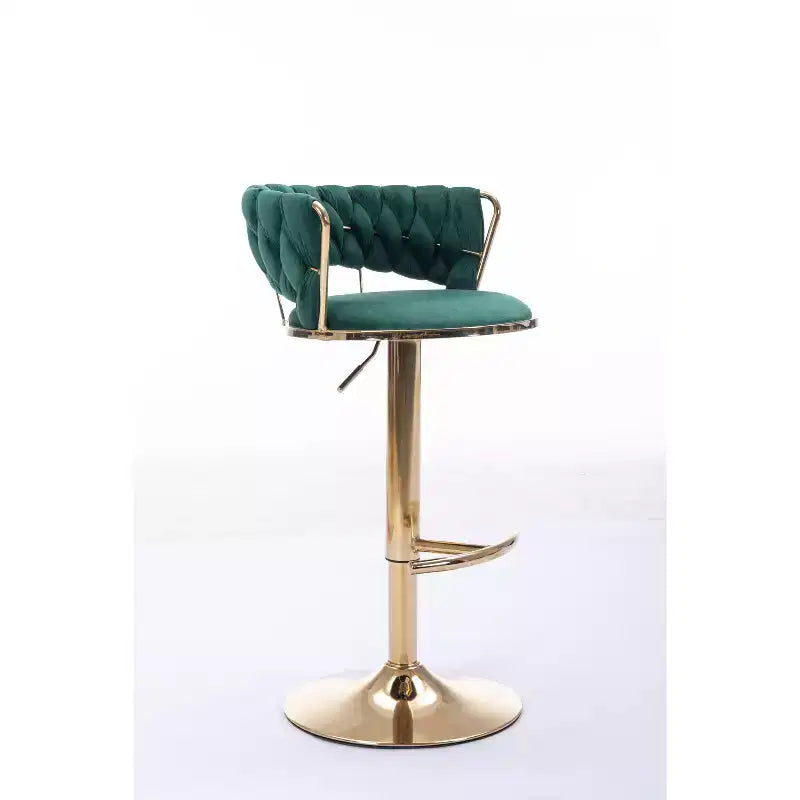 Tabourets de bar en velours Okak avec repose-pieds et base chromés (lot de 2), tabourets de bar pivotants à hauteur réglable, tabourets de comptoir.