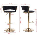 Tabourets de bar en velours Okak avec repose-pieds et base chromés (lot de 2), tabourets de bar pivotants à hauteur réglable, tabourets de comptoir.