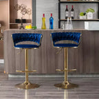 Tabourets de bar en velours Okak avec repose-pieds et base chromés (lot de 2), tabourets de bar pivotants à hauteur réglable, tabourets de comptoir.