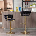 Okak Velvet Bar Stools with Chrome Footrest and Base Set of 2, Swivel Barstools with Adjustable Mechanical Lifting, Counter Height Stools