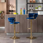 Tabourets de bar en velours Okak avec repose-pieds et base chromés (lot de 2), tabourets de bar pivotants à hauteur réglable, tabourets de comptoir.