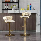 Tabourets de bar en velours Okak avec repose-pieds et base chromés (lot de 2), tabourets de bar pivotants à hauteur réglable, tabourets de comptoir.
