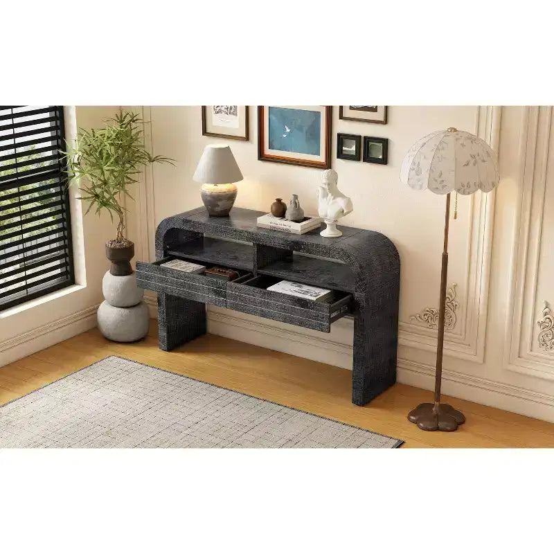 Consoles pour entrée, table d'entrée rustique avec 2 tiroirs, table d'entrée fine au design incurvé pour bureau à domicile, foyer, couloir, entrée