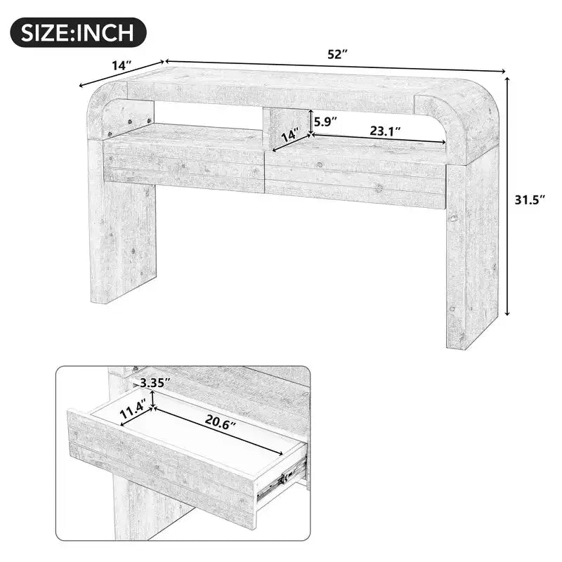 Consoles pour entrée, table d'entrée rustique avec 2 tiroirs, table d'entrée fine au design incurvé pour bureau à domicile, foyer, couloir, entrée