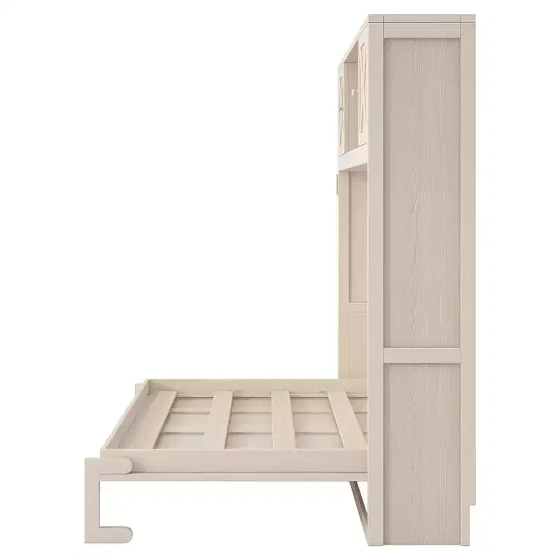 Lit escamotable Polibi pleine grandeur avec rangement en hauteur et portes d'armoire décoratives