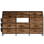 Commode TV avec 14 tiroirs en tissu, commode de chambre avec cadre en métal et dessus en bois, étagères ouvertes pour chambre, salon, placard