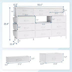 Commode TV avec 14 tiroirs en tissu, commode de chambre avec cadre en métal et dessus en bois, étagères ouvertes pour chambre, salon, placard