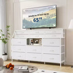 Commode TV avec 14 tiroirs en tissu, commode de chambre avec cadre en métal et dessus en bois, étagères ouvertes pour chambre, salon, placard