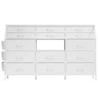 Commode TV avec 14 tiroirs en tissu, commode de chambre avec cadre en métal et dessus en bois, étagères ouvertes pour chambre, salon, placard