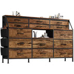 Commode TV avec 14 tiroirs en tissu, commode de chambre avec cadre en métal et dessus en bois, étagères ouvertes pour chambre, salon, placard