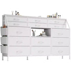 Commode TV avec 14 tiroirs en tissu, commode de chambre avec cadre en métal et dessus en bois, étagères ouvertes pour chambre, salon, placard