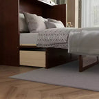 MAYEERTY Lit escamotable queen size, lit armoire en bois de pin avec décoration en rotin et tiroir de rangement Noyer