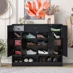 Meuble à chaussures autoportant moderne Okak avec étagères réglables/tiroirs basculants, porte-chaussures minimaliste pour couloirs et entrées
