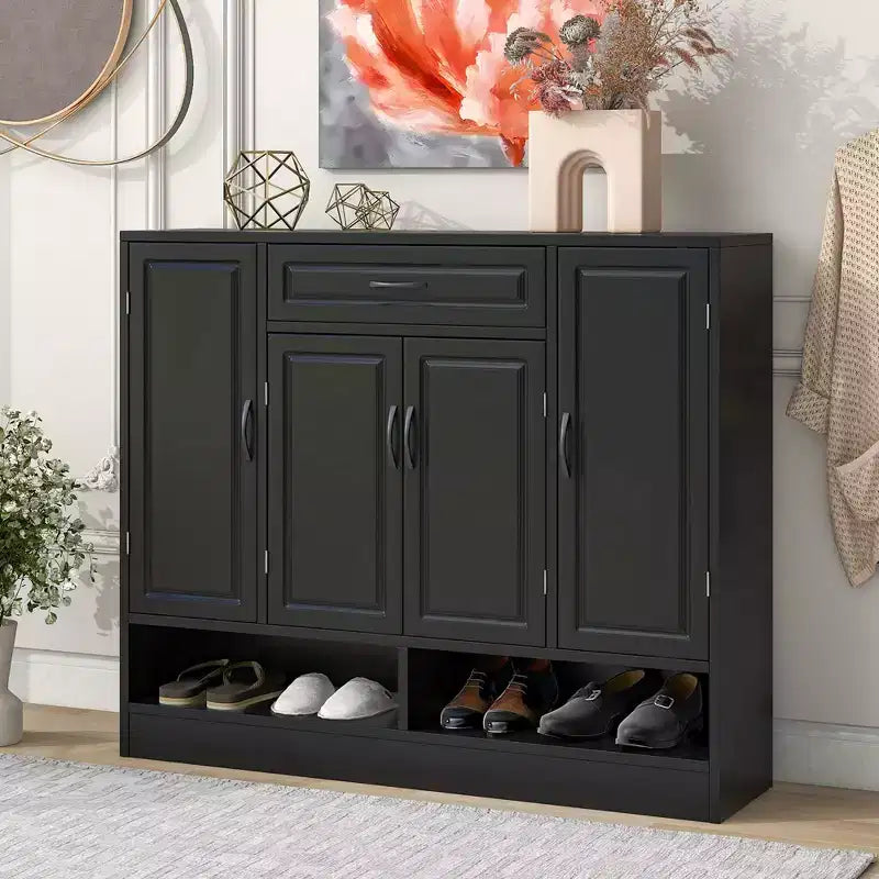 Okak Modern Freestanding Shoe Cabinet Side Board with Adjustable Shelves/Flip Drawers,Minimalist Shoe Rack for Corridors, Entrances