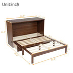 Lit escamotable Queen Size MAYEERTY avec station d'alimentation et panneau de décoration en rotin, en pin massif, couleur noyer, pour chambre à coucher