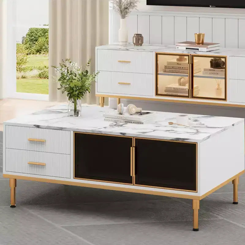 Table basse cannelée moderne, Table basse pour salon, Petite table basse cannelée