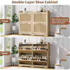 Meuble à chaussures autoportant ultra-mince en rotin avec 4 tiroirs basculants pour entrée - Meuble à chaussures rustique moderne de style ferme pour couloir, hall d'entrée, salon