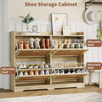 Meuble à chaussures autoportant ultra-mince en rotin avec 4 tiroirs basculants pour entrée - Meuble à chaussures rustique moderne de style ferme pour couloir, hall d'entrée, salon