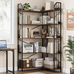 GustoWave Étagère d'angle à 5 niveaux 72 cm de haut, bibliothèque en L, étagère de rangement avec cadre en métal