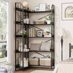 GustoWave 5-Tier Corner Bookshelf 72 Tall L-Shaped Bookcase Storage Shelf with Metal Frame