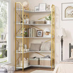 GustoWave Étagère d'angle à 5 niveaux 72 cm de haut, bibliothèque en L, étagère de rangement avec cadre en métal