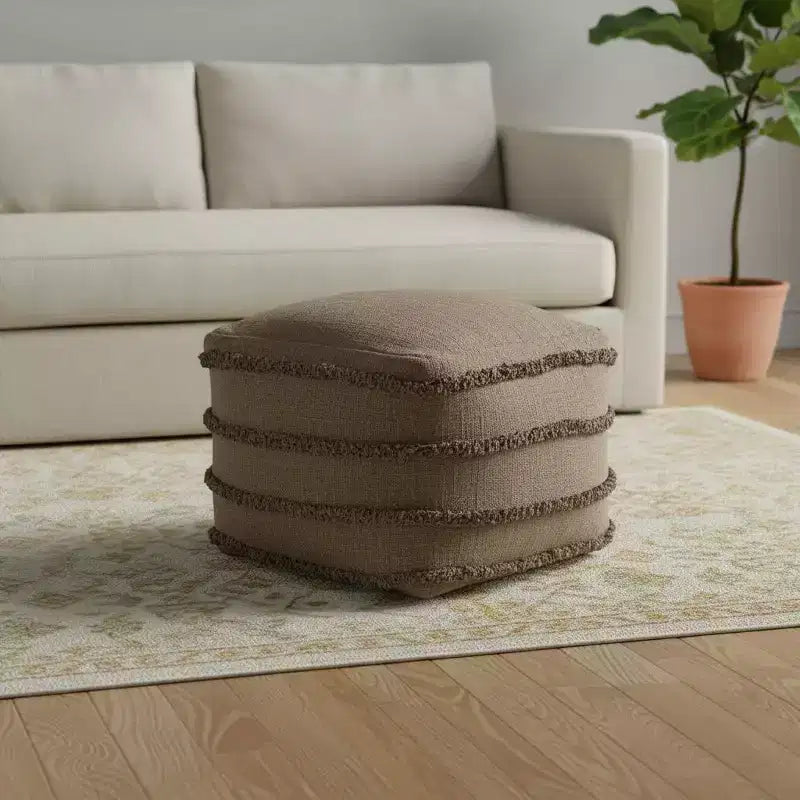 HomeRoots Pouf Ottoman rayé en coton marron 18 po