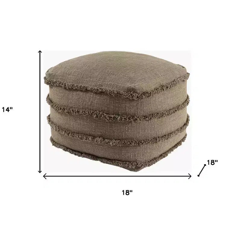 HomeRoots Pouf Ottoman rayé en coton marron 18 po