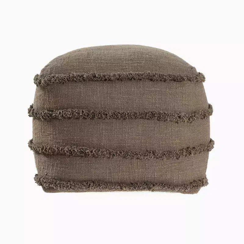HomeRoots Pouf Ottoman rayé en coton marron 18 po