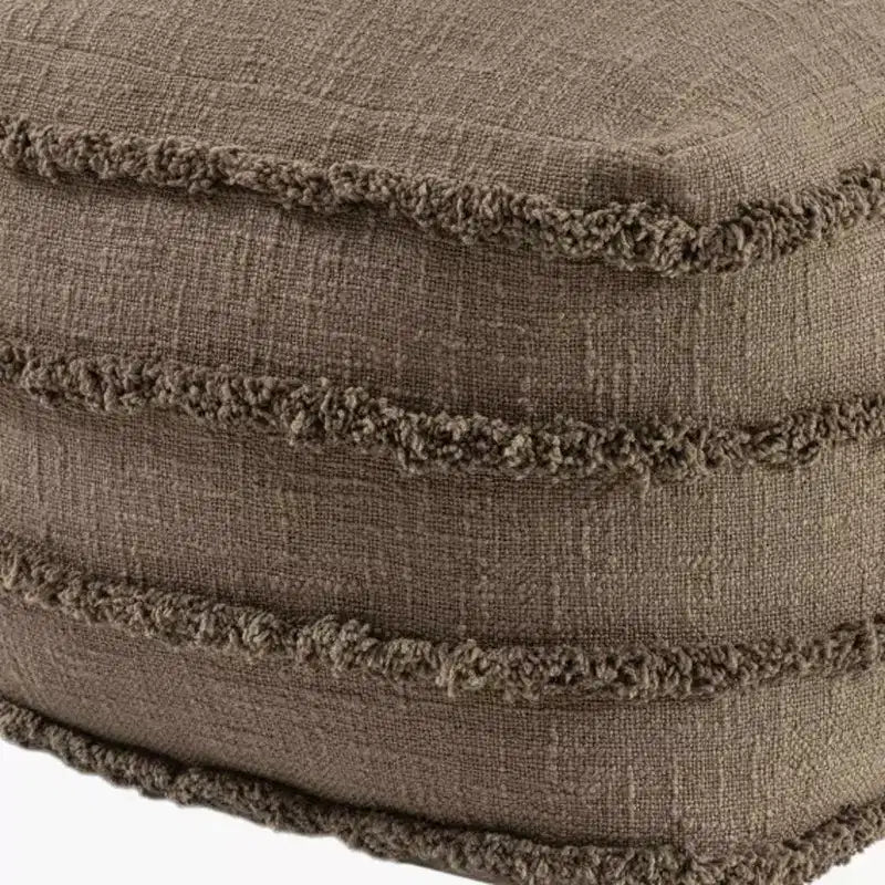 HomeRoots Pouf Ottoman rayé en coton marron 18 po