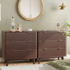 Tables de chevet modernes (lot de 2), tables de chevet cannelées avec plateau imitation marbre, grandes tables de chevet à 3 tiroirs, tables de chevet d'appoint incurvées de 32 de large