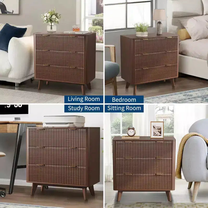 Tables de chevet modernes (lot de 2), tables de chevet cannelées avec plateau imitation marbre, grandes tables de chevet à 3 tiroirs, tables de chevet d'appoint incurvées de 32 de large