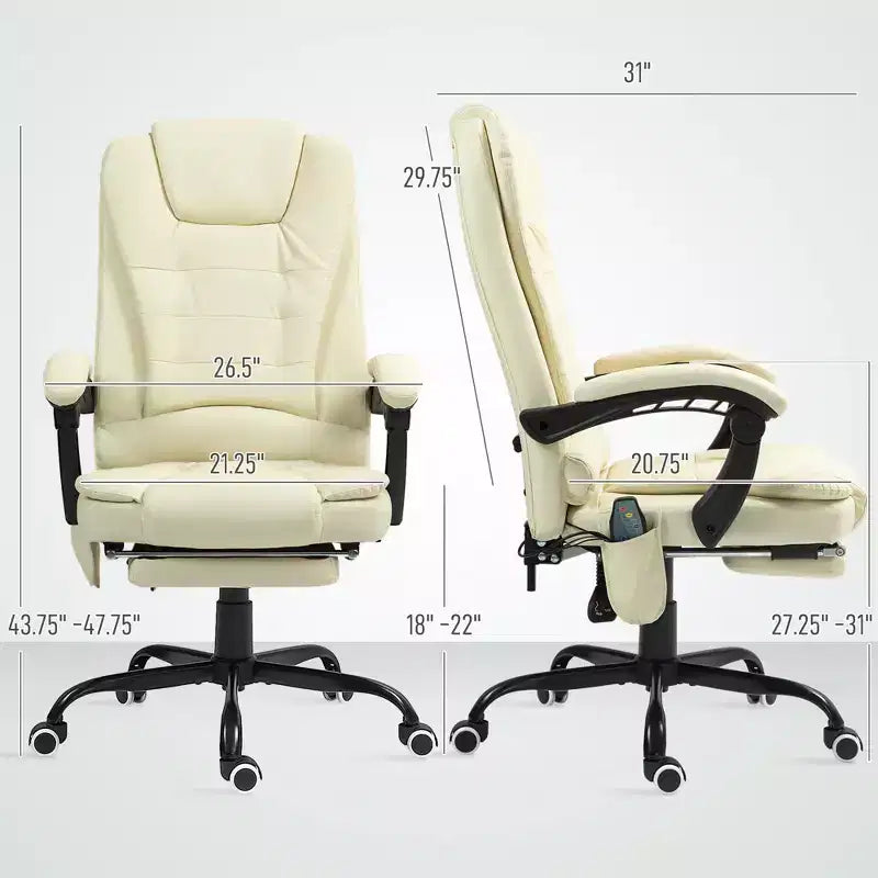 Fauteuil de bureau massant 7 points avec dossier haut, support lombaire et repose-pieds