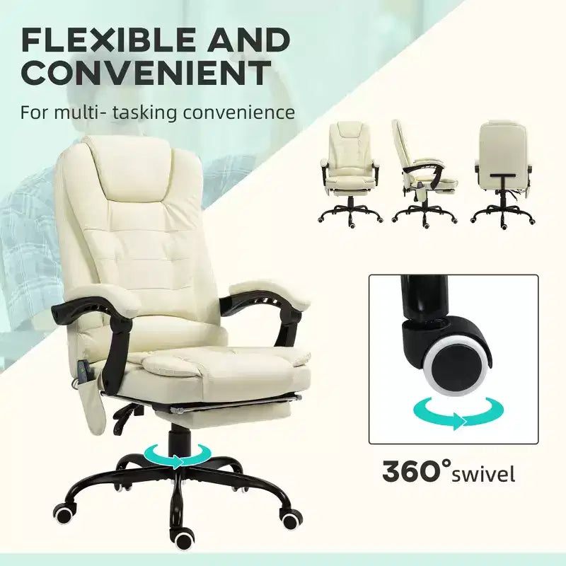 Fauteuil de bureau massant 7 points avec dossier haut, support lombaire et repose-pieds