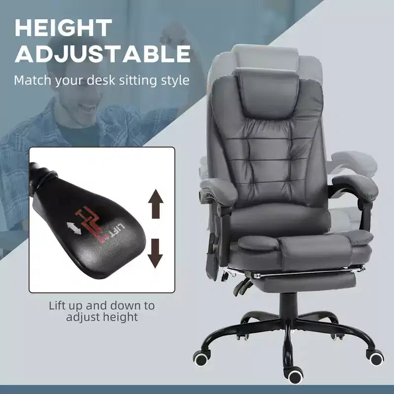 Fauteuil de bureau massant 7 points avec dossier haut, support lombaire et repose-pieds