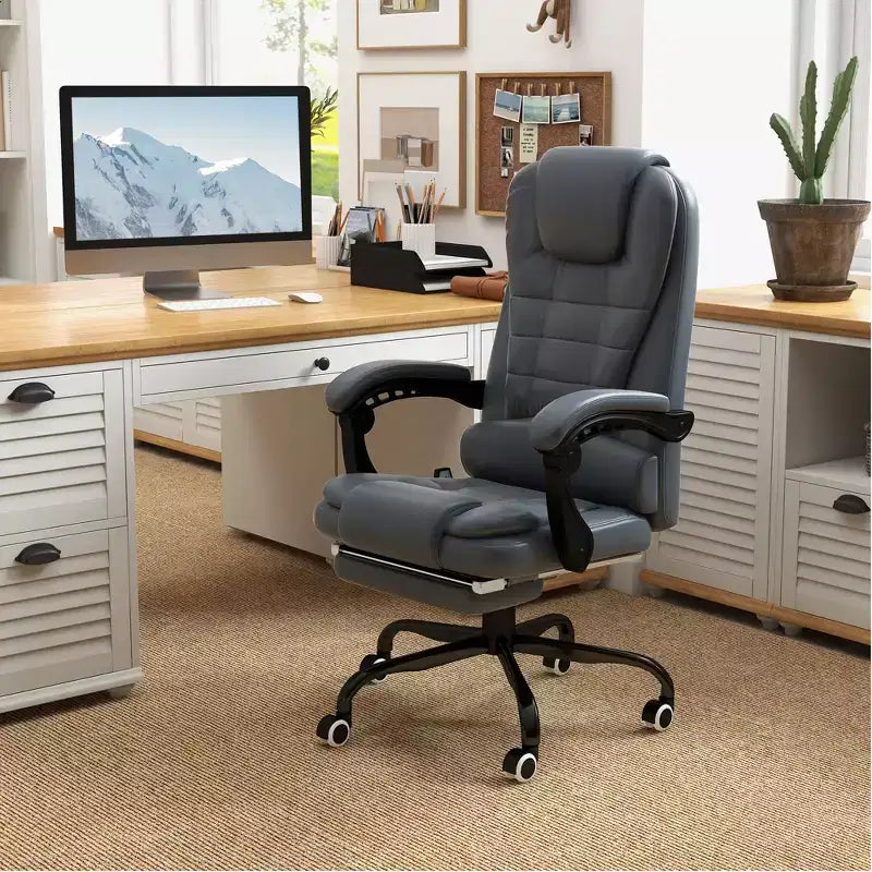 Fauteuil de bureau massant 7 points avec dossier haut, support lombaire et repose-pieds